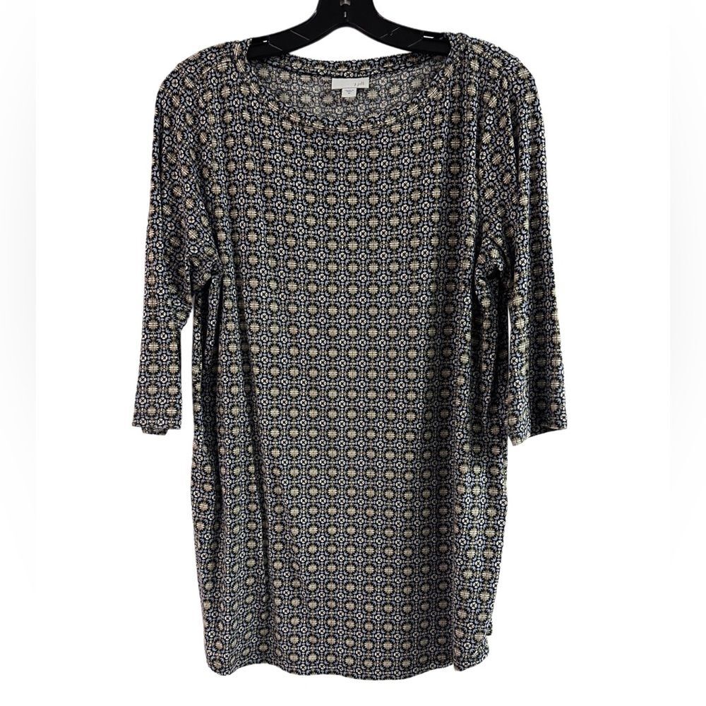J Jill Blue & Tan Print Tunic Pima Cotton Top Size M